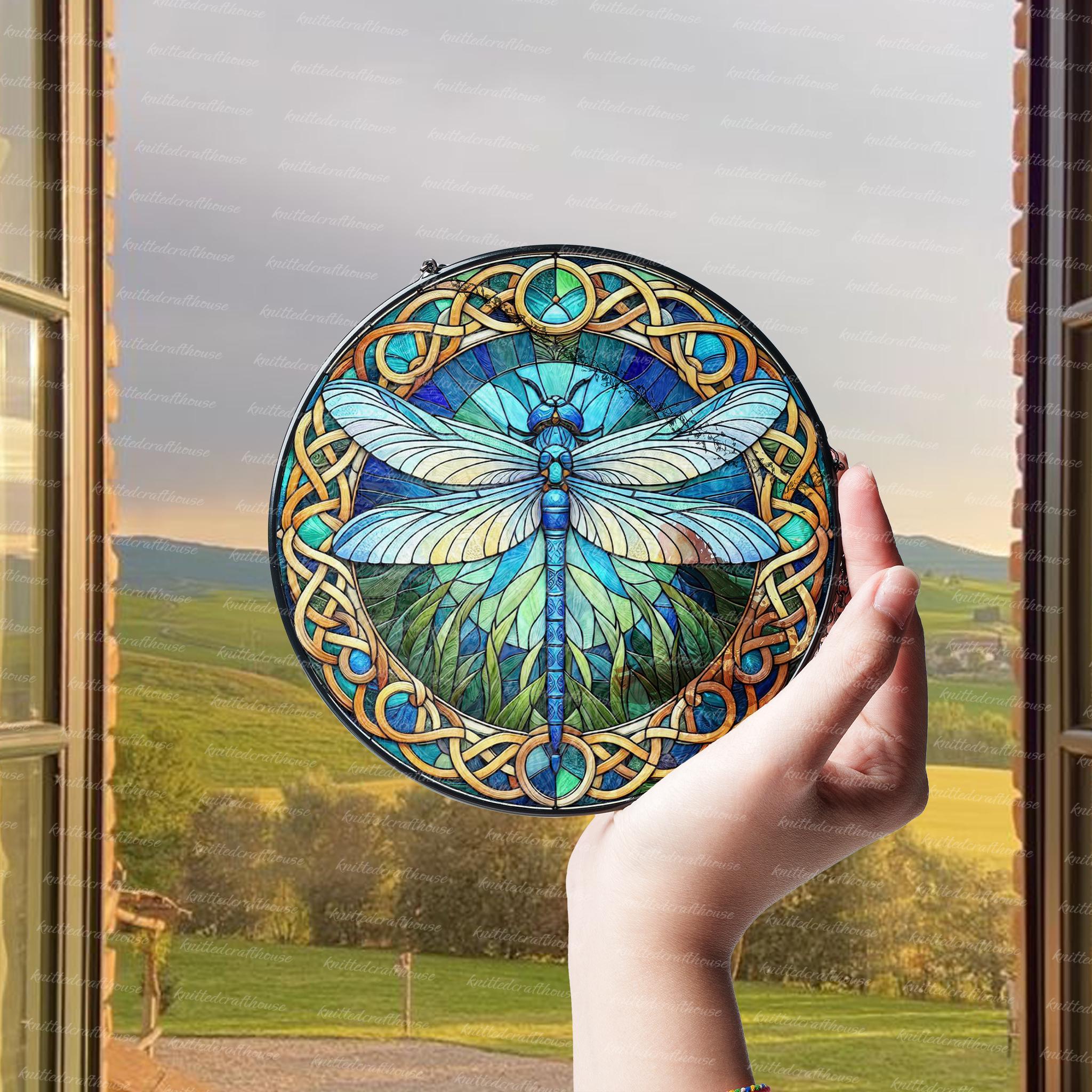 ZZHAOYI Libellen-Sonnenfänger – Buntglas, 20 Cm, Mit Blumen, Für Fenster & Garten, Geschenk Für Frauen