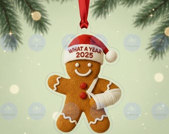 Personalized Injury Christmas 2D Flat Ornament, Funny Gingerbread Xmas Ornament, Broken Arm Holiday Decor, What a Year 2026 Ornament Gift