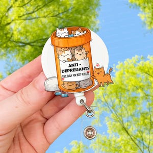 Bobine de badge anti-dépresseur, joli cadeau technique vétérinaire pour vétérinaire, porte-badge parfait pour les amoureux des chats pour les mamans chats, accessoires pour thérapeute, infirmière