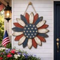 Patriotic Sunflower Door Hanger, Rustic Americana Wall Decor, 4th of July Front Door Decor, Farmhouse Porch Decor, 250th Anniversary Sign