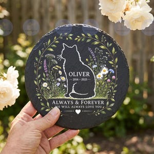 Personalized Cat Memorial Garden Stone, Custom Pet Loss Slate Plaque, Cat Remembrance Gift, Sympathy Garden Decor
