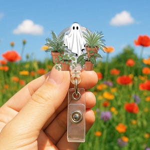 Bobine d'insigne fantôme pour amoureux des plantes, joli porte-carte d'identité d'Halloween avec plantes d'intérieur, bobine de jardin effrayant pour infirmières, enseignants, collègues, clip Monstera
