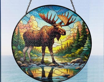 Atrapasol de alce, arte de vidrio de alce, decoración natural para colgar en la ventana, adorno de vidrio con temática de bosque, regalo para amantes de los animales, decoración rústica de cabaña, atrapasol