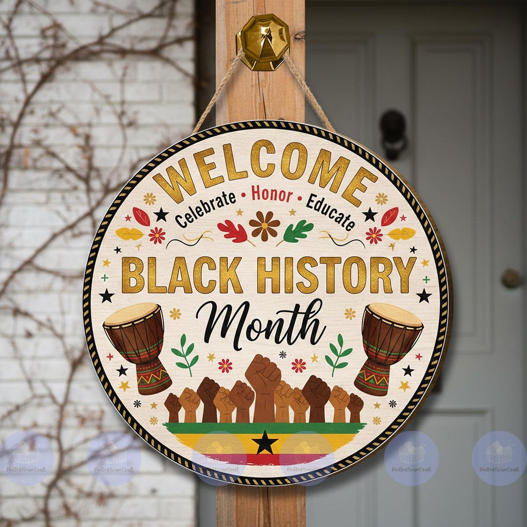 Welcome Black History Month Door Sign Round Wood Hanging Celebrate ...