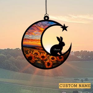 Personalized Rabbit Memorial Suncatcher, Custom Bunny Memorial Gift, Rabbit Windows Hanging, Pet Memorial Suncatcher, Bunny Remembrance Gift