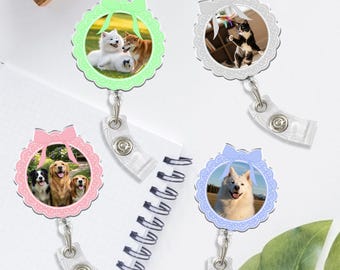 Personalized Dog Badge Reel, Pet Badge Reel, Custom Dog Face Cat Face, Pet Cat Dog Photo, Doctor ID Badge Holder, Nurse Badge Reel