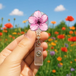 Bobine de badge fleurs de cerisier, porte-carte d'identité fleur, clip pour badge infirmière fleur Sakura, joli cadeau accessoire de bureau printemps, cadeau pour infirmière, badge médecin