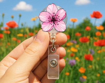 Kirschblüte-Abzeichen-Rolle, Blumen-ID-Halter, Sakura-Blume-Krankenschwester-Abzeichen-Clip, niedliches Frühlings-Bürozubehör Geschenk, Geschenk für Krankenschwester, Doktorabzeichen