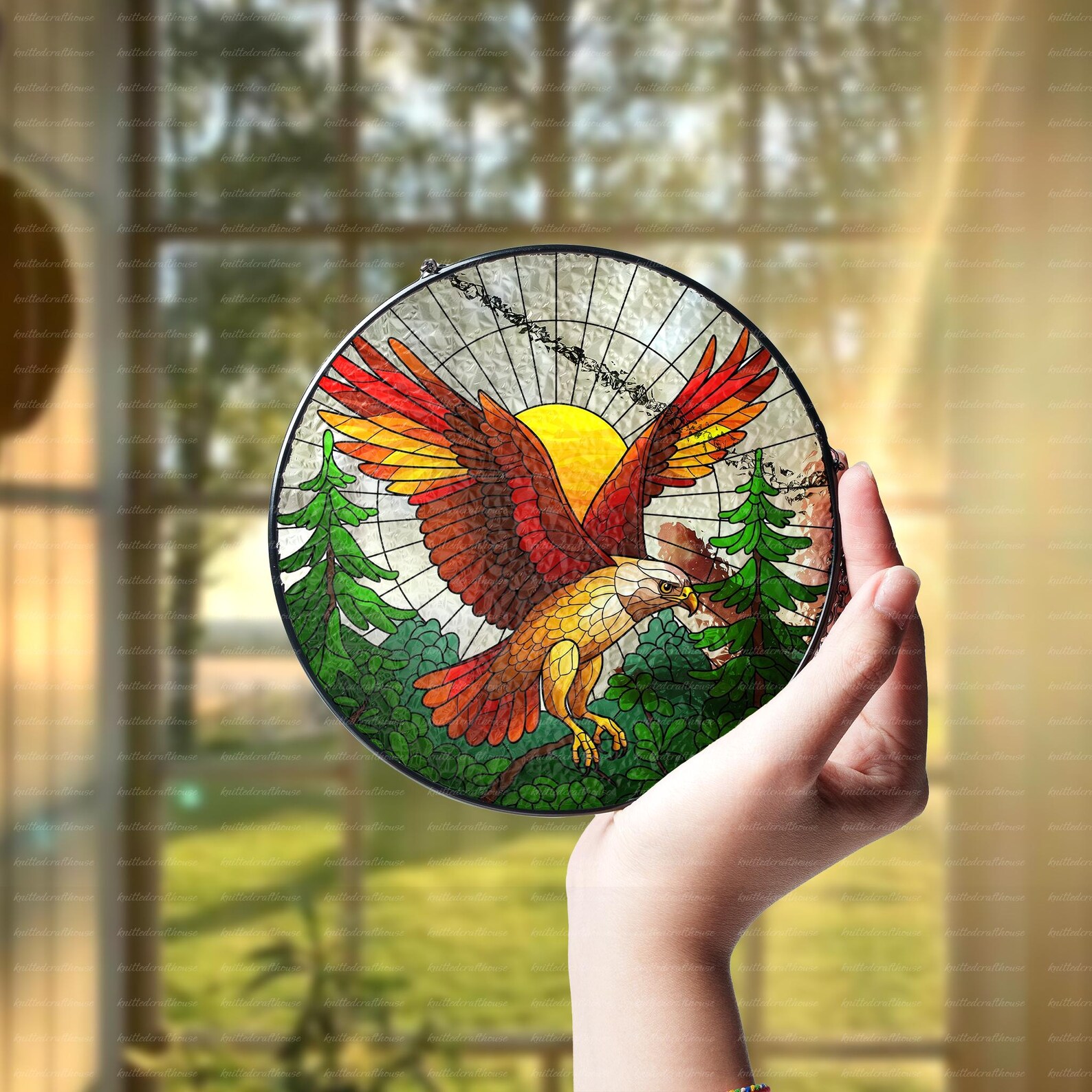 Window Hawk Red-tailed Hawk Glass Suncatcher, Nature Art for Home, Elegant Window ...