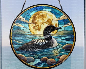 Loon Bird Sun catcher, Loon Bird Glass Window Decor, Loon Bird Ornament, Housewarming Gift, Loon Bird Lover Gift, Animal Lover