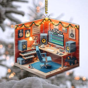 Personalized Music Room 2D Flat Ornament, Custom Christmas Ornament, Music Room Ornament, Music Studio Ornament, Musician Christmas Gift