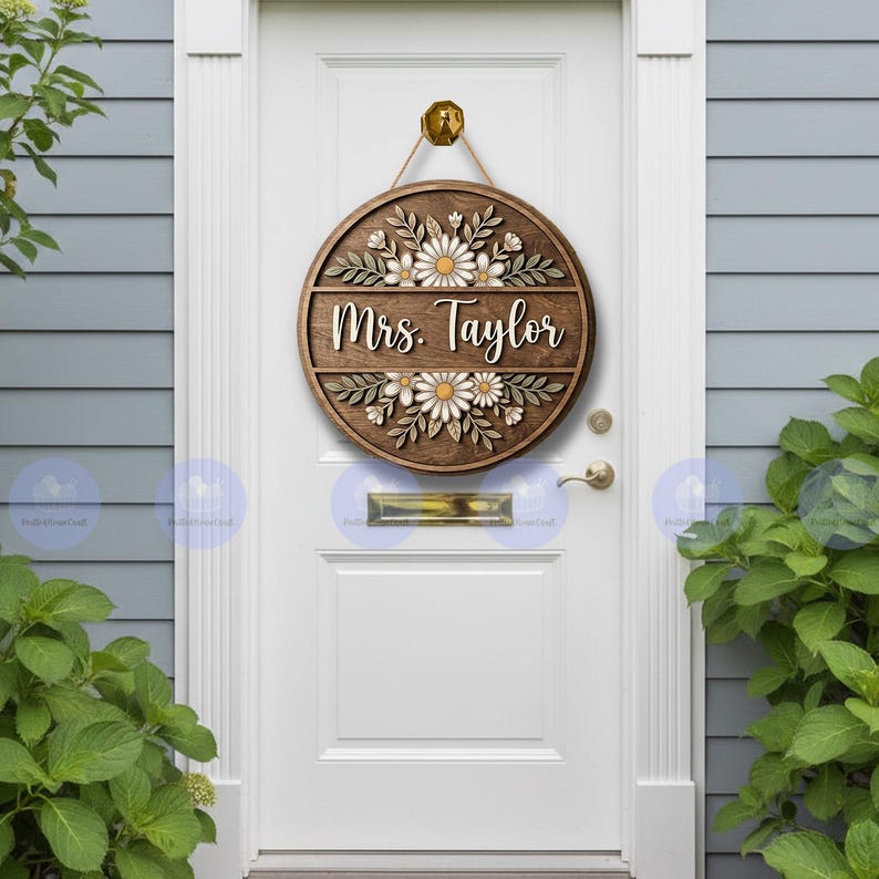Personalized Teacher Door Sign, Wooden Classroom Name Sign, Daisy ...