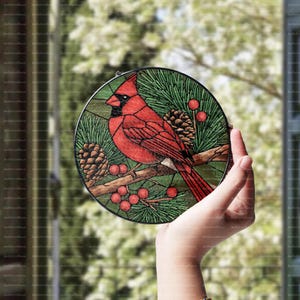Cardinal Glass Suncatcher, Bird Glass Art, Cardinal Window Hangings, Memorial Suncatcher, Cardinal Lover Gift, Bird Wall Hanging, Home Decor