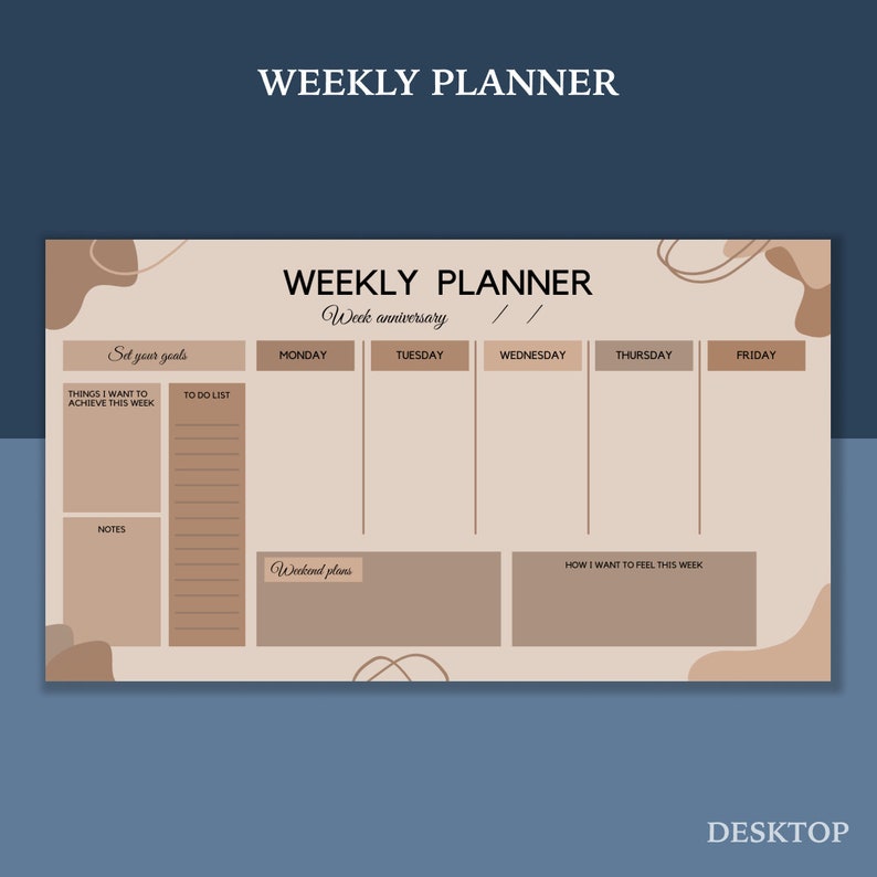 Weekly Planner Desktop Wallpaper Modern Cream Design Etsy