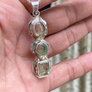 Rare AAA Libyan Desert Glass Pendant Cabachon and Faceted 3 Stone Libyan Desert