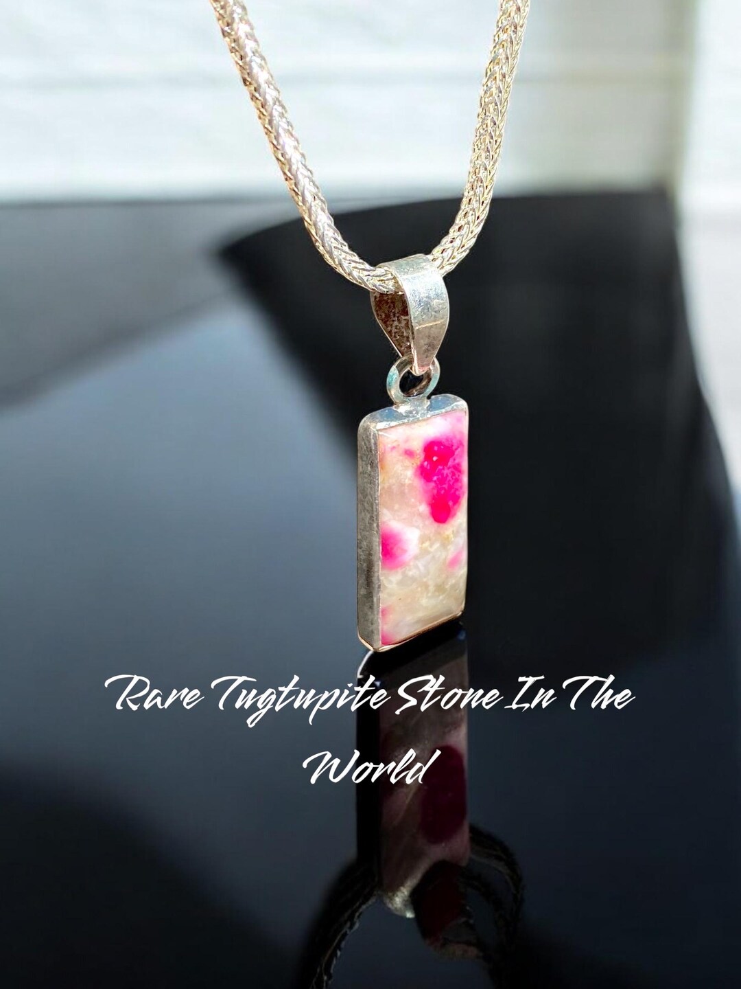 Natural Tugtupite Greenland Stone, 925 Sterling Silver Pendent