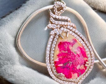 Victorian-Style Handmade Pendant with Stunning Greenland Stone and Diamond Halo