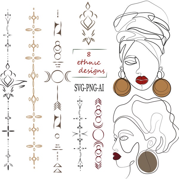 Tribal Pattern Svg, Afro Woman Svg, Boho Svg, Ethnic Motifs Svg, Boho Tribal Pattern, Aztec Design Bundlee, Black Woman, Cut File for Cricut