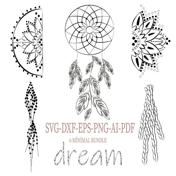 Mandala Dreamcatcher Svg Bundle, Dreamcatcher Svg Files For Cricut, Dream Svg Clipart, Split Monogram Dreamcatcher Dxf,  Boho, Ethnıc Png