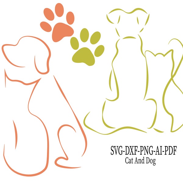 Cat Svg Files, Dog Svg Files, Pet Lovers, Cat Png, Dog Png, One Line Cat Svg, Cat Line Art, One Line Dog Svg, Dog Line Art, Svg for Cricut