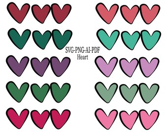 Heart Svg Bundle, Heart Png, Heart Clipart, Colorful Heart Svg, Hand Drawn Heart Svg, Love Svg, Heart Outline Svg, Doodle Heart Svg, Heart