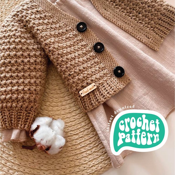 HÄKELMUSTER ⋅ Strickjacke für Babys und Kinder ⋅ Neugeborene bis 8 Jahre ⋅ Fortgeschrittene Anfängerstufe ⋅ Strickjackenmuster mit holpriger Struktur ⋅ Einzigartiger Stich