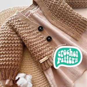 HÄKELANLEITUNG ⋅ Baby & Kinder Cardigan ⋅ Neugeborenes - 8 Jahre ⋅ Anleitung für Fortgeschrittene ⋅ Cardigan Muster mit Unebenheiten ⋅ Einzigartiger Stich