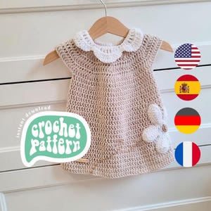 CROCHET PATTERN ⋅ Baby & Kids Dress⋅ Newborn - 8 years old ⋅ Intermediate Level ⋅ Round Yoke Floral Dress ⋅ Collar Crochet ⋅ Groovy Pattern