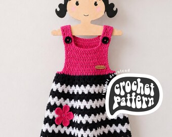 Baby Girl Pinafore Crochet Pattern. Granny Stripe Toddler Dress PDF. Newborn to 8 Years.
