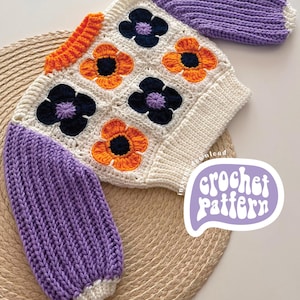 CROCHET PATTERN ⋅ Baby & Kids Floral Granny Square Sweater ⋅ Newborn - 8 years old ⋅ Advanced Level ⋅ Spring Granny Square Sweater - Bright