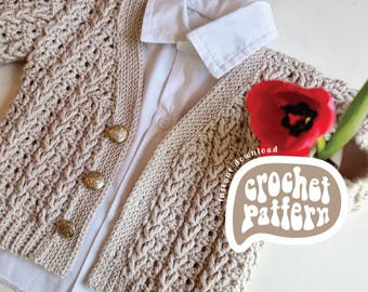 Crochet Cardigan Pattern: Baby & Kids Airy Texture (PDF Pattern)