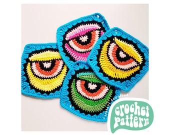 Trippy Eye Granny Square Crochet Pattern: Psychedelic Hippie Design (PDF Pattern)