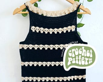 Modèle de haut au crochet têtes de mort : motif d'Halloween en dentelle (téléchargement PDF, TP-2TG, niveau avancé)