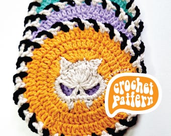Cat Skull Crochet Pattern: Coaster & Applique (PDF Download, Intermediate Level)