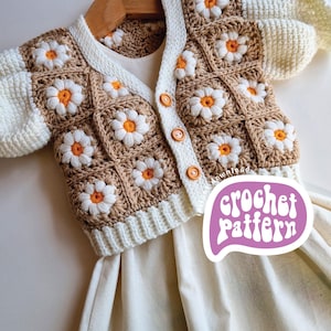 Schema cardigan all'uncinetto Daisy Puff - Da neonato a 8 anni (schema PDF)