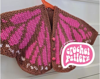 Crochet Butterfly Cardigan: Tapestry Chart, Newborn to 14 Years (PDF Pattern)