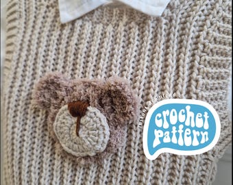 Crochet Vest Pattern: Baby & Kids Ribbed Vest with Bear Applique (PDF Pattern)