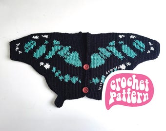 Crochet Malachite Butterfly Cardigan: Tapestry Chart, Newborn to 14 Years (PDF Pattern)