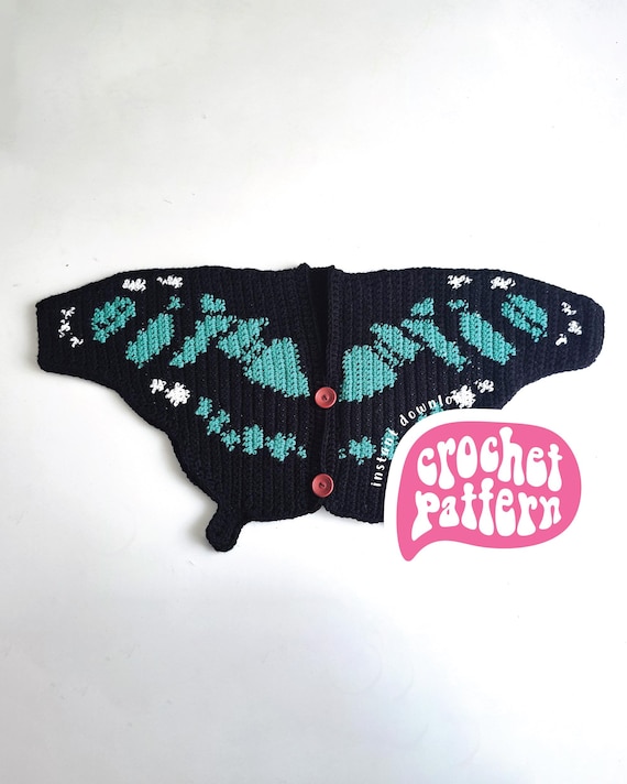 Crochet Malachite Butterfly Cardigan: Tapestry Chart, Newborn to 14 Years (PDF Pattern)