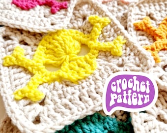 Skull Granny Square Crochet Pattern: 4-in-1 Halloween Applique (PDF Download)