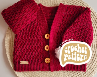 CROCHET PATTERN ⋅ Baby & Kids Cardigan ⋅ Newborn - 8 years old ⋅ Intermediate Level ⋅ Alpine Stitch Cardigan Pattern ⋅ Rich Texture Crochet