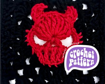 Devil Skull Granny Square Crochet Pattern: Spooky Halloween Decor (PDF Download, Video Support