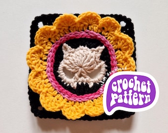 Cat Skull Crochet Pattern: Granny Square, Applique (PDF Download)