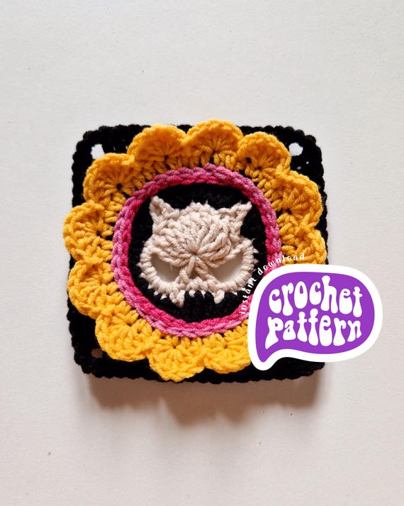 Cat Skull Crochet Pattern: Granny Square, Applique (PDF Download)