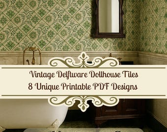 Dollhouse Delftware Tiles, 1:12 Scale, Miniature Flooring (Printable PDF)