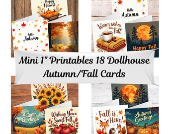Tarjetas miniatura de otoño para casa de muñecas: imprimibles de otoño de 2,5 cm (PDF)