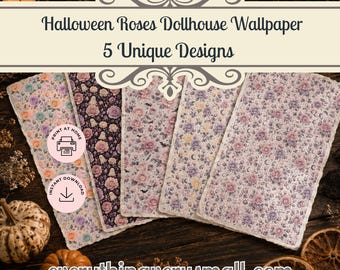 Halloween Dollhouse Wallpaper, Miniature Floral Print, 5 Designs Instant Download