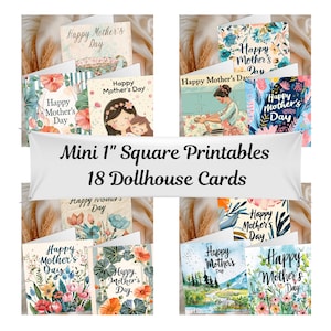 Tarjetas imprimibles en miniatura para el Día de la Madre, tarjetas de felicitación para casa de muñecas, minitarjetas cuadradas de 2,5 cm, descarga digital, imprimibles en miniatura para hacer uno mismo