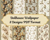 Miniature Dollhouse Easter Bunny Wallpaper, 8 Printable PDFs, Vintage Rabbit Pattern, Easter Egg Decor, DIY Mini Wallpaper, Instant Download