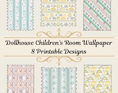 Dollhouse Children's Wallpaper Printable PDF, Pastel Polka Dots & Stripes, Miniature Wall Decor, 1:12 Scale, Digital Download, DIY Dollhouse